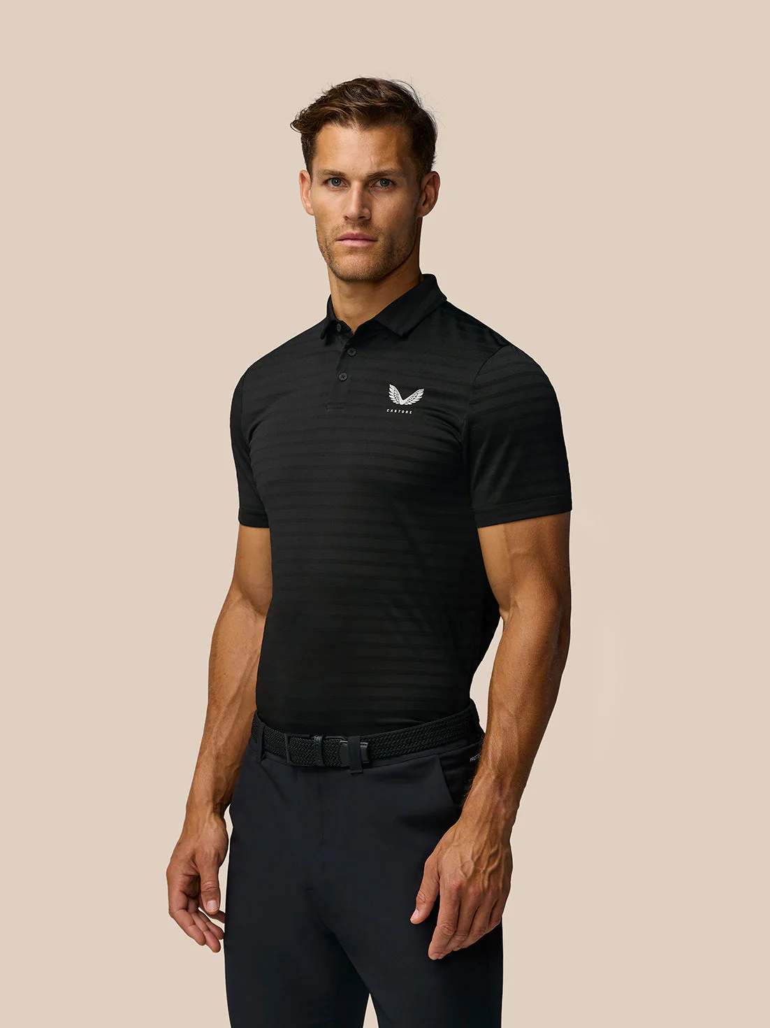 GOLF PINNACLE PIQUE STRIPE POLO - BLACK/ALLOY