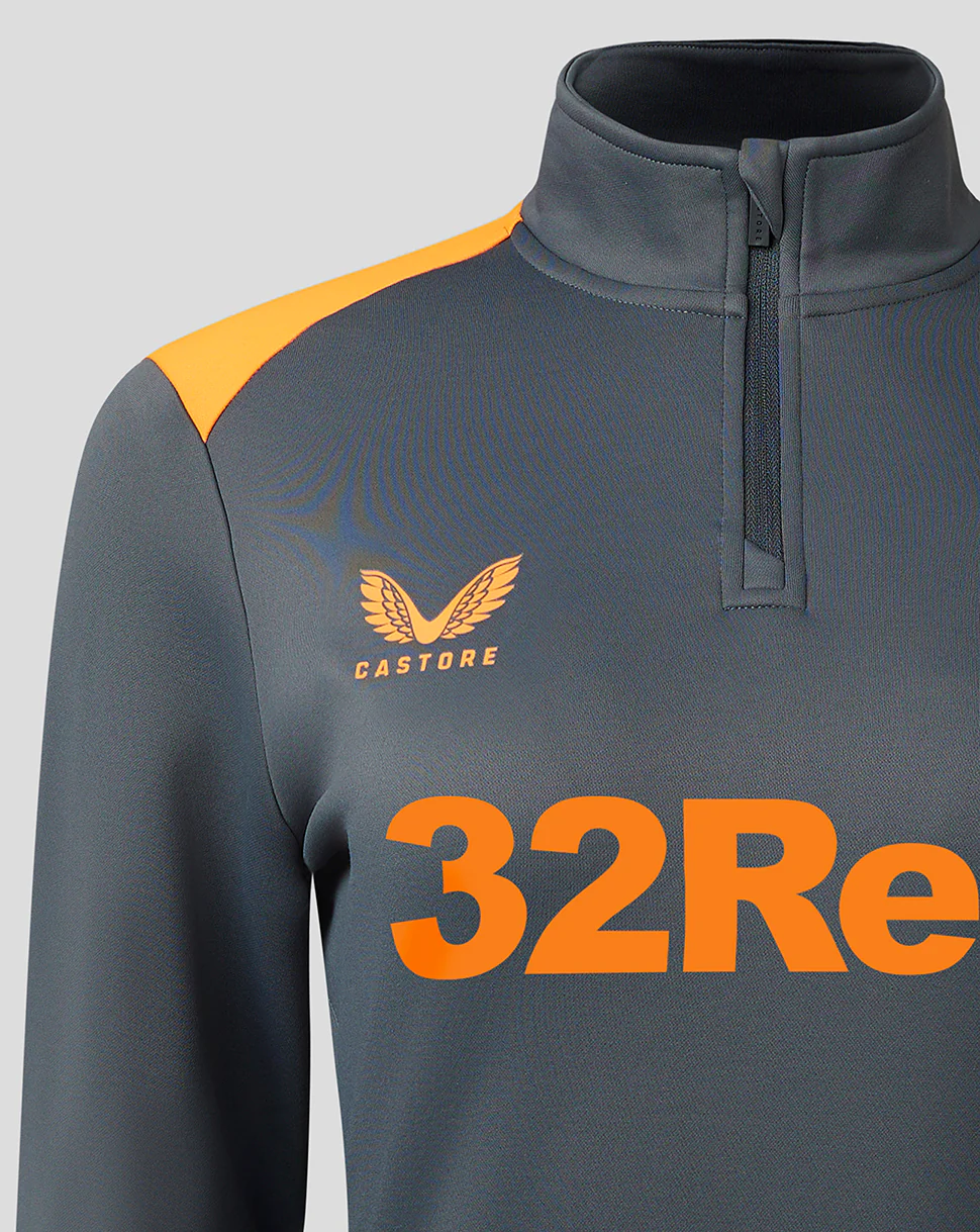 WOMENS 23/24 TRAINING FLEECE QUARTER ZIP MIDLAYER - GREY/ORANGE - Image 3